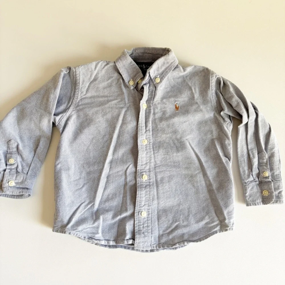 Ralph Lauren Boys Blue Oxford Classic Preppy Champray Button Down Shirt Size 4T